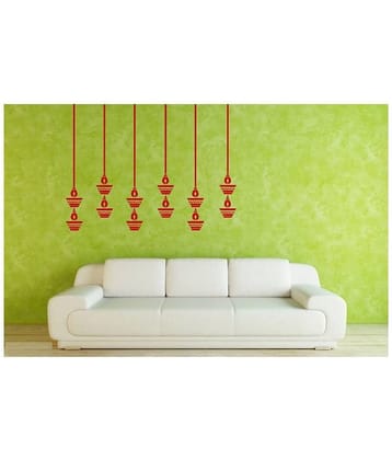 Print Mantras Beautiful Hanging Diyas for Diwali Wall Sticker ( 90 x 100 cms )