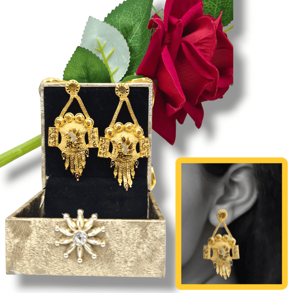 Handmade Gold-Plated Peacock Earrings with Crystal Detailing | Luxurious One Gram Ethnic Jewelry for Women