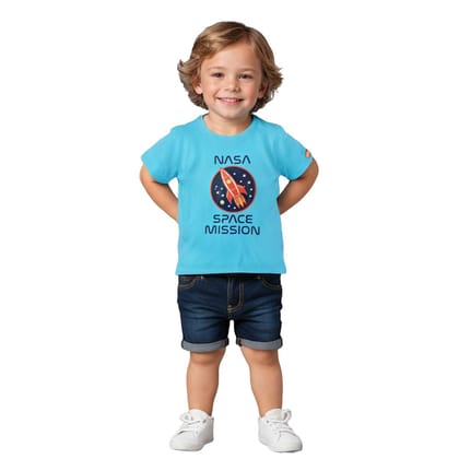 Boys T shirt Cotton Scuba Blue Space Mission