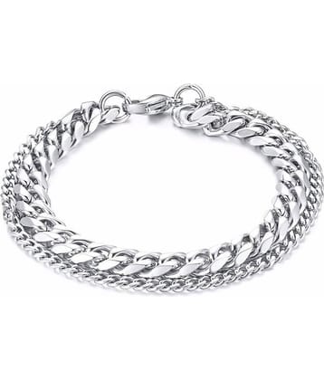 ZIVOM® Double Layered Wrist Wrap Macho Silver 316L Surgical Stainless Steel Curb Popcorn Chain Bracelet For Men Boys