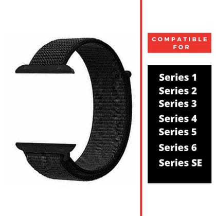 Black Nylon Strap For Apple Watch Series 7 (42mm/44mm/45mm/46mm/49mm)