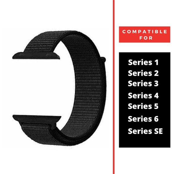 Black Nylon Strap For Apple Watch Series 7 (42mm/44mm/45mm/46mm/49mm)