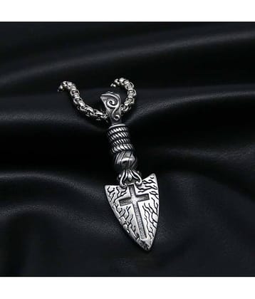 Thrillz Trendy Silver Mens Chain Pendant For Men Stainless Steel Vintage Arrow Heard Cross Silver Necklace Pendant Chain For Men Boys Mens jewellery