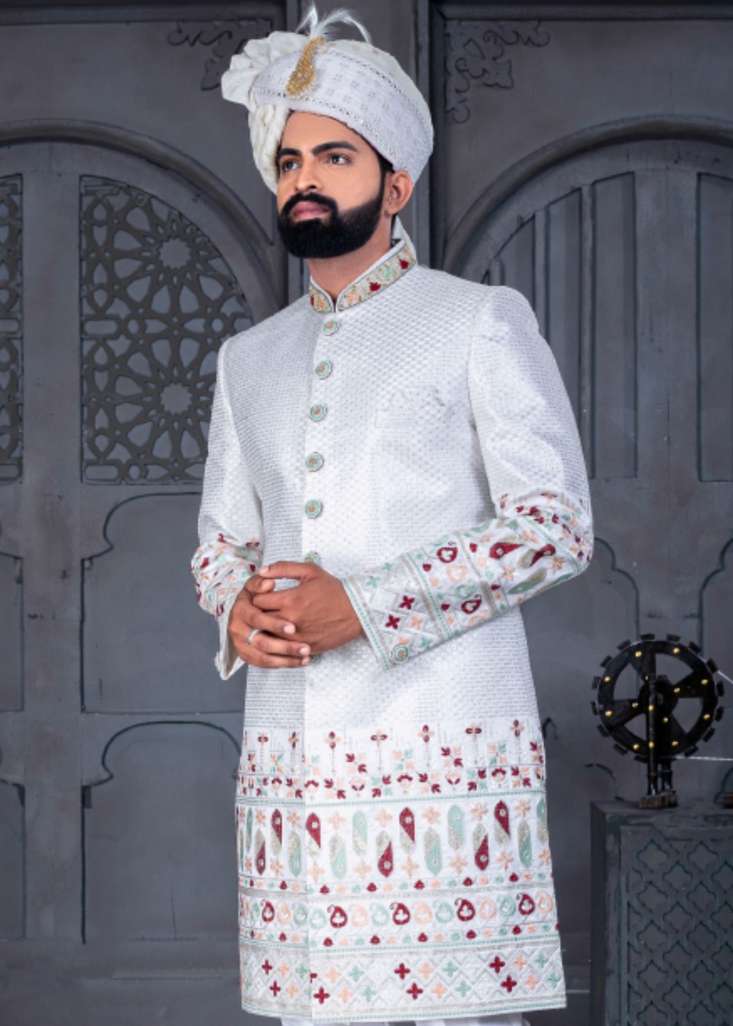 Off White Designer Sherwani for Groom-S