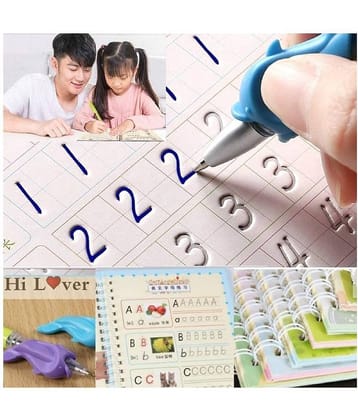 Sank Magic Practice Copybook - (1 Pen + 1 Grip + 4 BOOKS + 10 REFILL) Number Tracing Book - Writing Book - Size - 13.5*18.9 CM