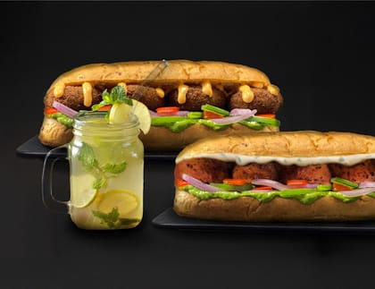 Veg Tikki Sub-Sandwich + Tikka Aloo Sub-Sandwich + Lemonade