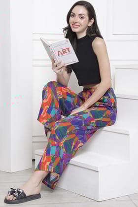 Multi Color Abstract Printed Cotton Lower For Women-s / multi-color