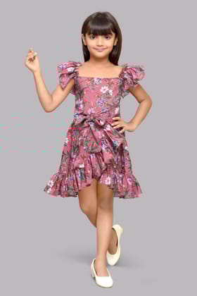 Floral Square Neck Wrap Style Dress-2-3Y / Pink