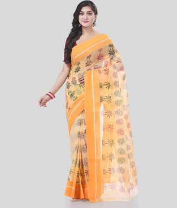 Desh Bidesh Cotton Printed Saree Without Blouse Piece ( Yellow )