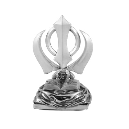 Artarium Special Khanda Sahib Ji Silver Idol Sikh Religious Symbol Traditional Khanda Sahib Statue for Car Dashboard Home Table Decor for Pooja Office Table Showpiece Gifts Items (Silver 4 Inch)