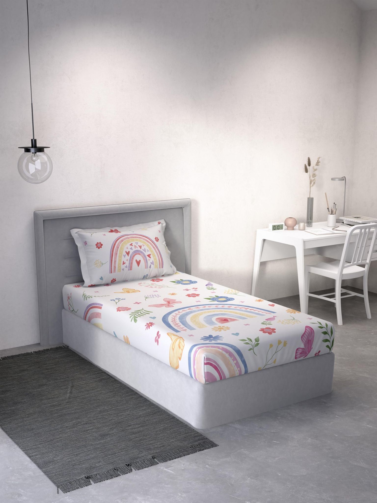 DDECOR - Little Brats Collection 100% Cotton Kids Pattern 145TC Single Bedsheet|152 CM X 224 CM| - White