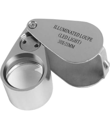 Jewelers Loupe 30X 21mm Magnifying Portable Jewelry Magnifier Foldable Magnifying Glass, for Gems, Coins, Antiques, Stamps, Reading, Inspection, etc, Metal Body Silver