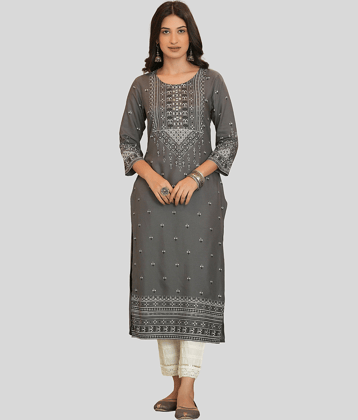 Juniper - Grey Rayon Women's Straight Kurti ( Pack of 1 )