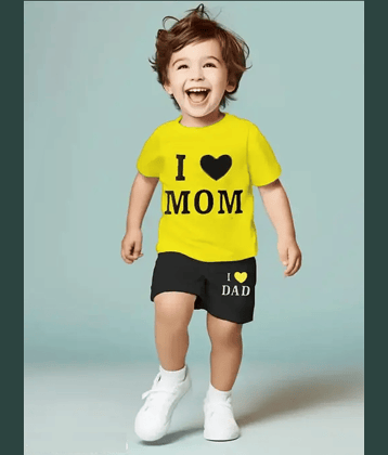 VELION Pack of 1 Boys Cotton Blend T-Shirt & Shorts Set ( Yellow )