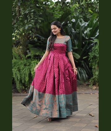 Trijal Fab Women Silk Printed Gown ( Pink )