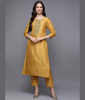 Vaamsi Silk Blend Printed Straight Women's Kurti - Yellow ( Pack of 1 )