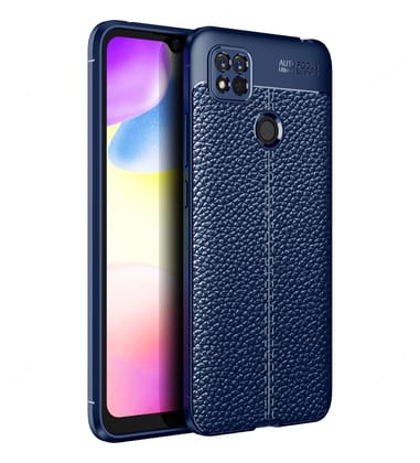 Vegan Leather Rugged Flexible TPU Series Shockproof Armor Back Cover for Redmi 10A, 6.53 inch, Blue