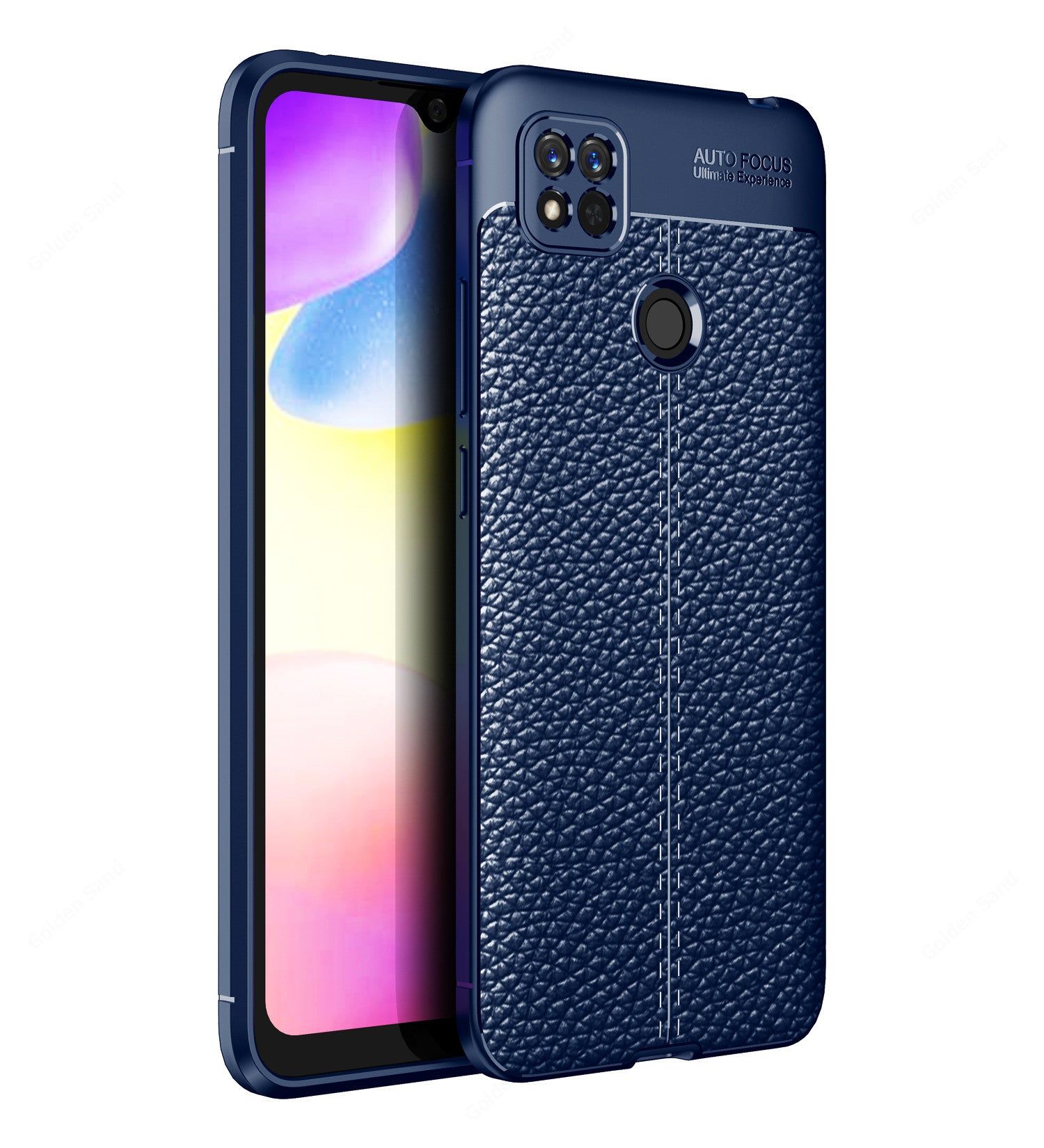 Vegan Leather Rugged Flexible TPU Series Shockproof Armor Back Cover for Redmi 10A, 6.53 inch, Blue