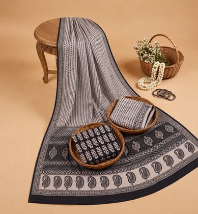 Handcrafted Bagh Print Cotton 3 Piece Suit Set 
