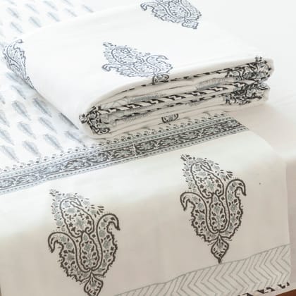 Block Print Cotton Dohar - 60x90-60 Inches x 90 Inches / 5ft x 7.5ft / White Grey Black / Cotton Mulmul Flannel