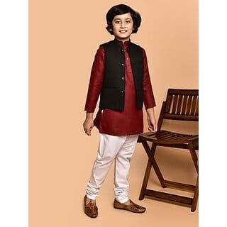 PrintCultr Boys Festive & Party Kurta, Waistcoat and Pyjama Set (Red)