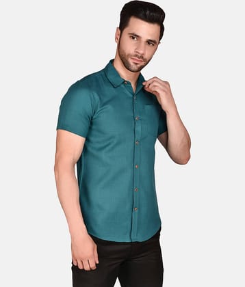PRINTCULTR Cotton Blend Regular Fit Solids Half Sleeves Men's Casual Shirt - Teal ( Pack of 1 )