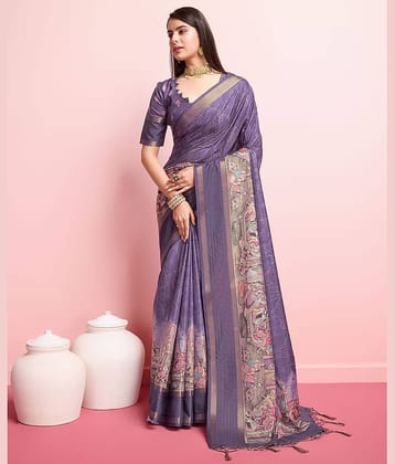 Rekha Maniyar Silk Printed Saree With Unstitched Blouse Piece ( Purple )