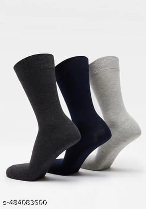 Multicolor plain formal Lycra cotton socks - Pack of 3 (1 Navy blue + 1 dark grey+1 Steel grey)