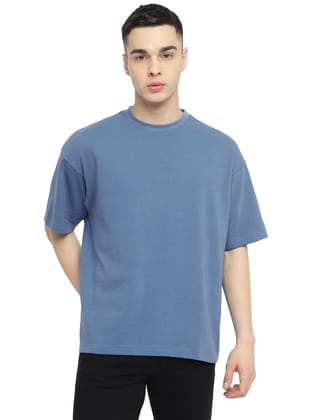 Men's Oversized Round Neck T-Shirt | Corduroy Knit - Elemental Blue-S / Elemental Blue