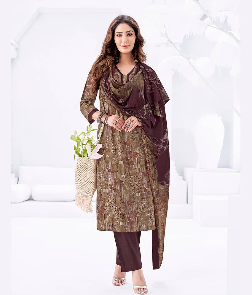 shree jeenmata collection Women Cotton Printed A-line Kurti With Pants ( Beige )