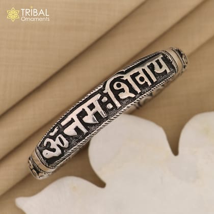 925 Sterling silver chitai work "om namah shivay" mantra bracelet kada jewelry nsk919