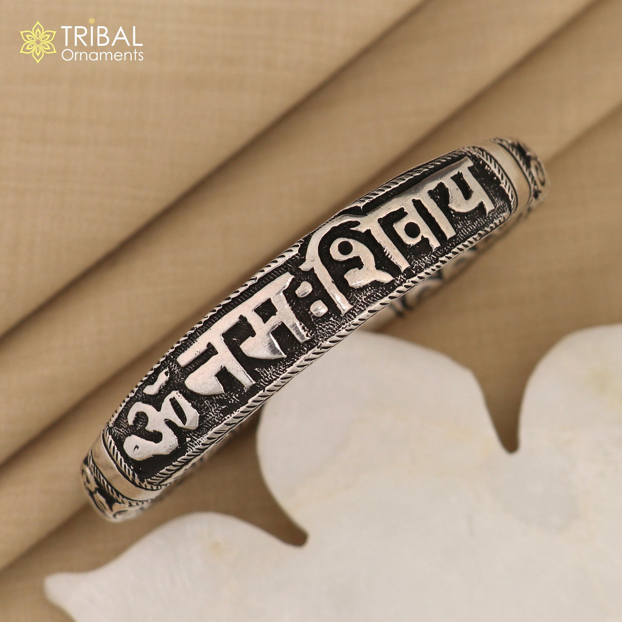925 Sterling silver chitai work "om namah shivay" mantra bracelet kada jewelry nsk919