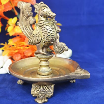 Brass Cock [Murga] Oil Lamp Deepak  - Antique Finish Puja Diya for D�cor, Height : 5.2 Inch (BSMAS1162 A)