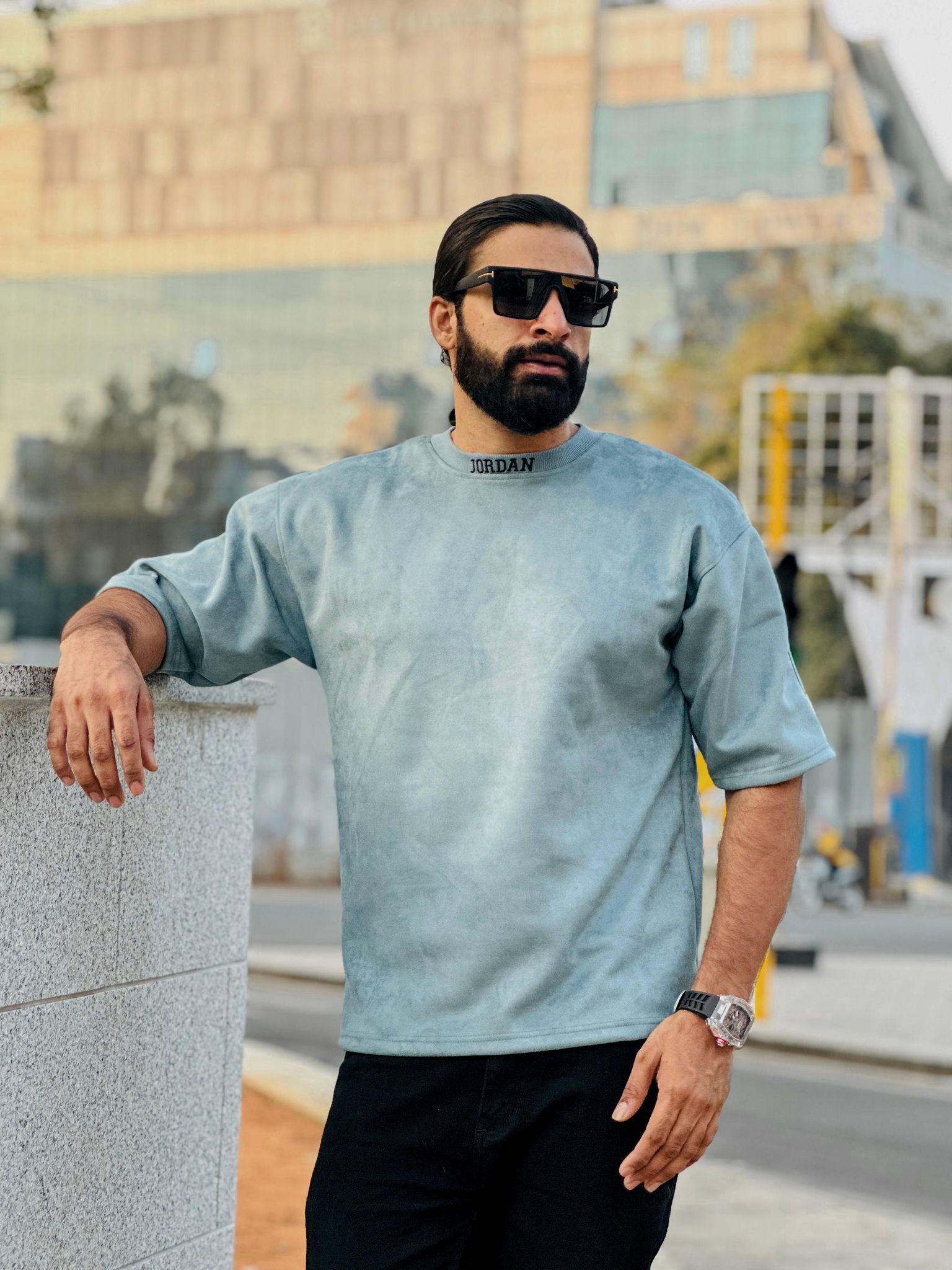 Green Drop Shoulder T-shirt-XL