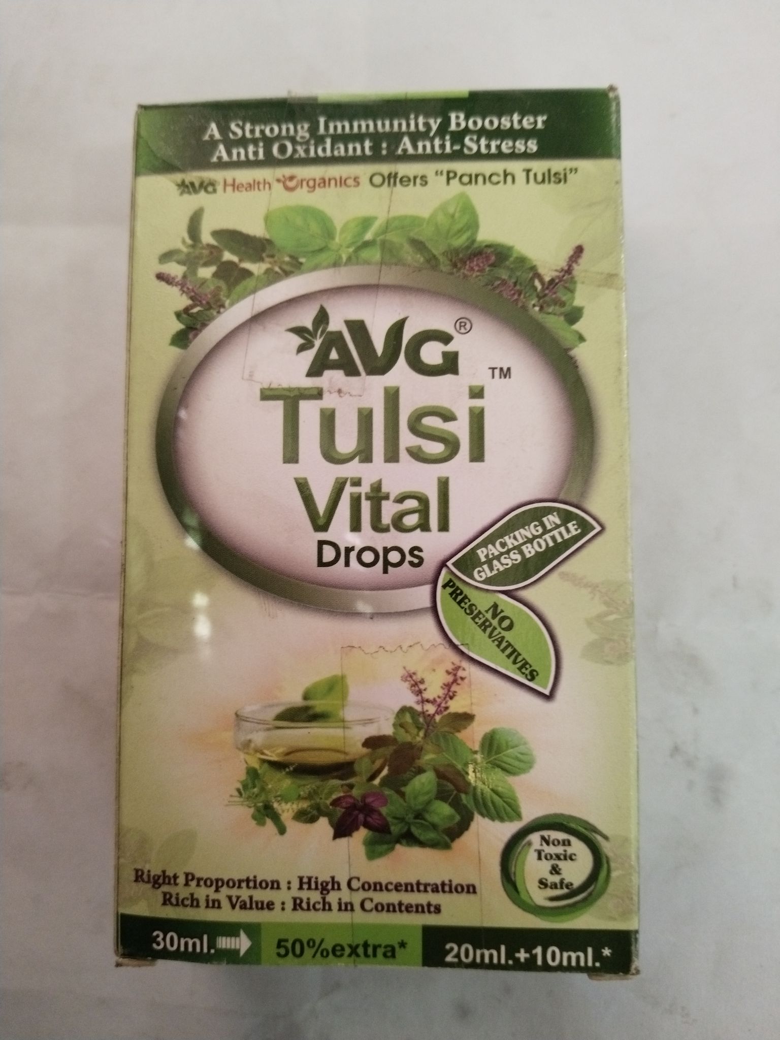 Avg Tulsi Vital Drops Right proportion : high concentration 