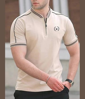 AAPSKA Men Cotton Blend Slim Fit Solid T-Shirt ( Beige )