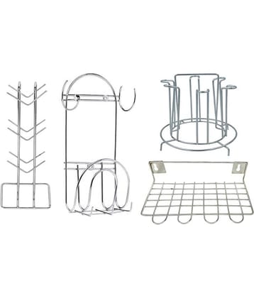 JISUN - Silver Stainless Steel Dish Racks ( Pack of 4 )