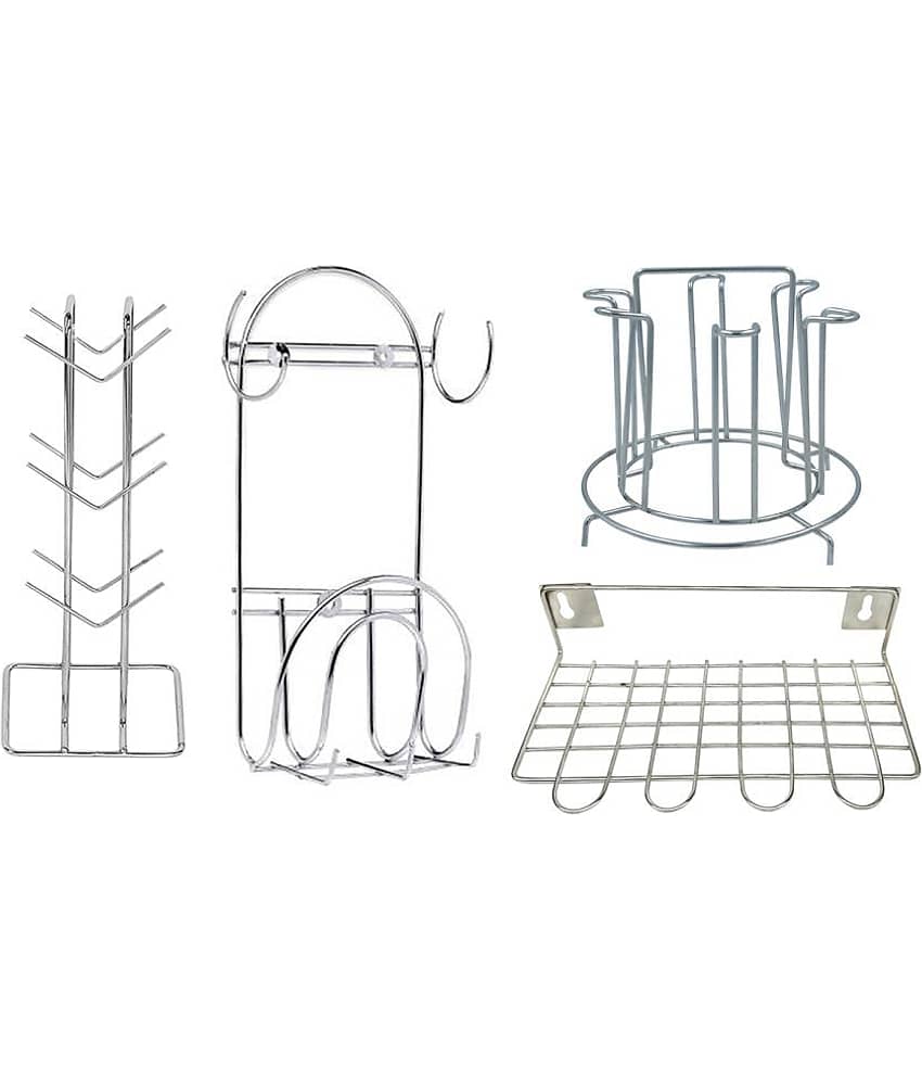 JISUN - Silver Stainless Steel Dish Racks ( Pack of 4 )