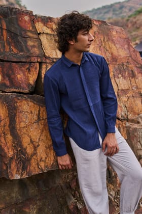 PINTUCK FULL SLEEVE SHIRT-XL / Navy Blue