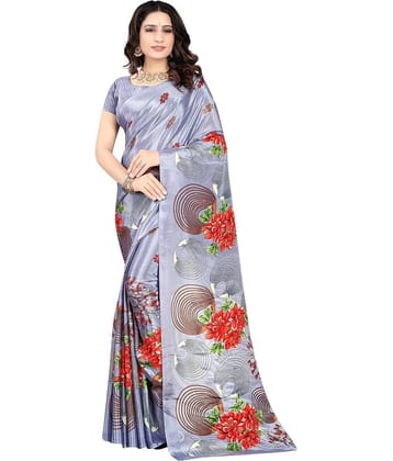 LEELAVATI Crepe Printed Saree With Unstitched Blouse Piece ( Blue )