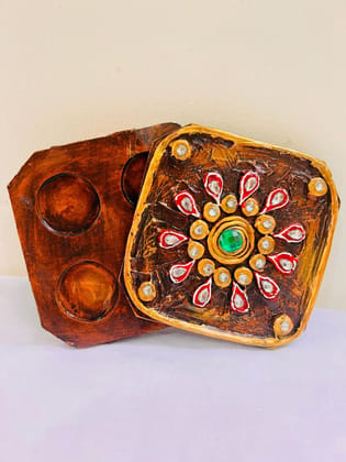 Wooden Coin Box and Flower Vase Gift Set, Medium and Small Sizes, Silver & Gold Coins, Home Decor