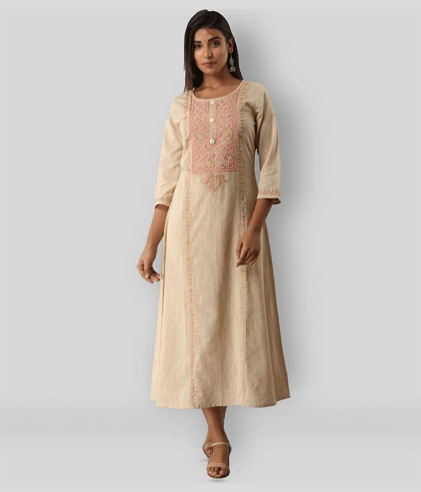 MAUKA - Beige Cotton Women's Flared Kurti ( Pack of 1 )