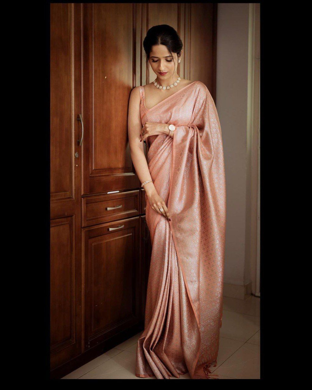 PEACH Banarasi zari  woven SILK SAREE