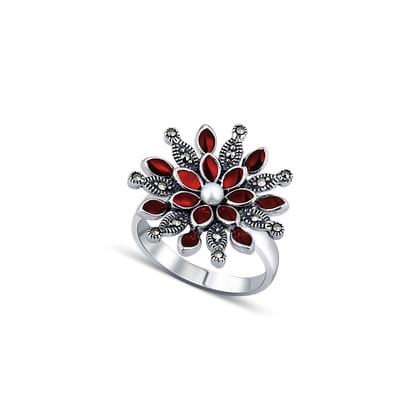 Blooming Red Flower Ring - Cornelion (Size 7)-7
