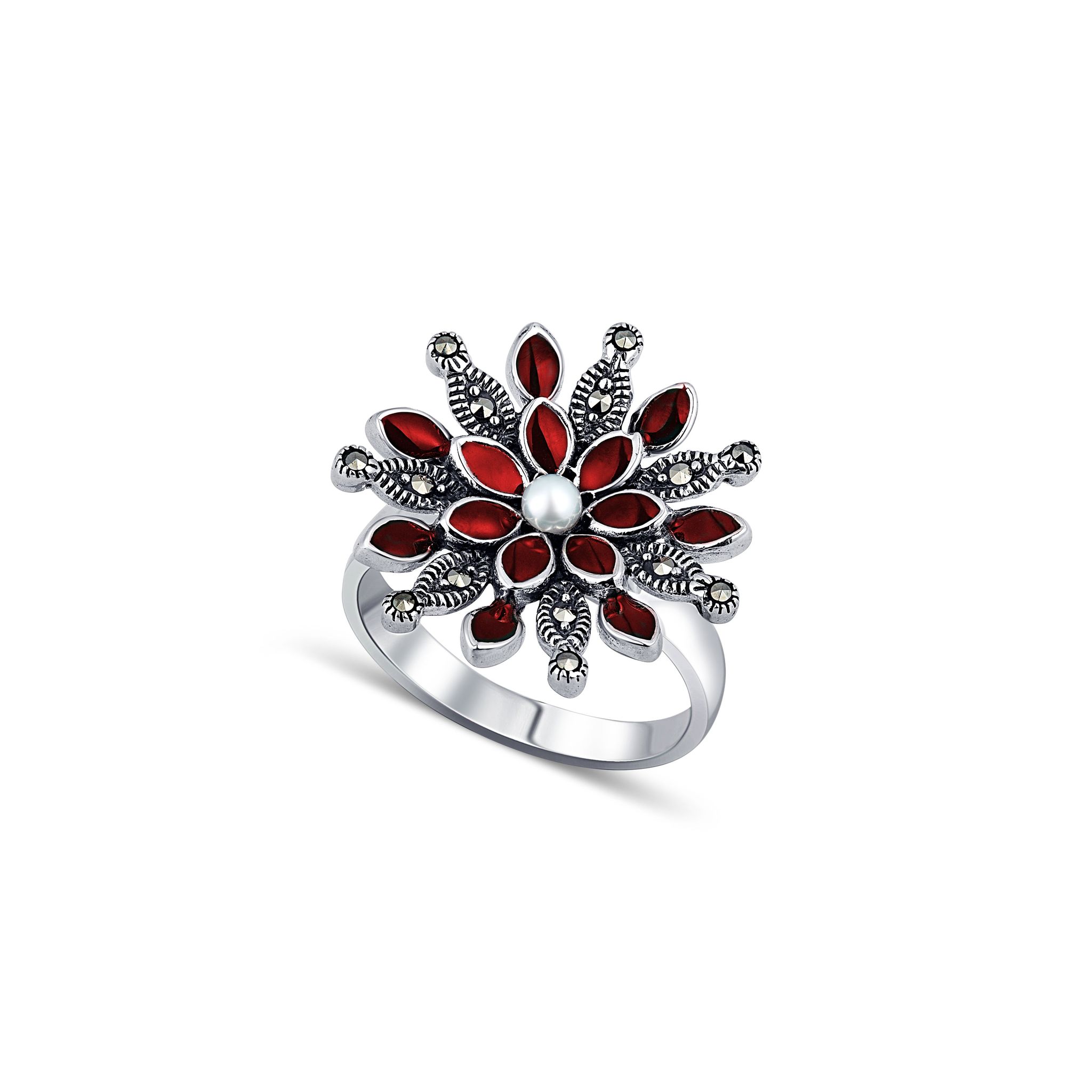 Blooming Red Flower Ring - Cornelion (Size 7)-7