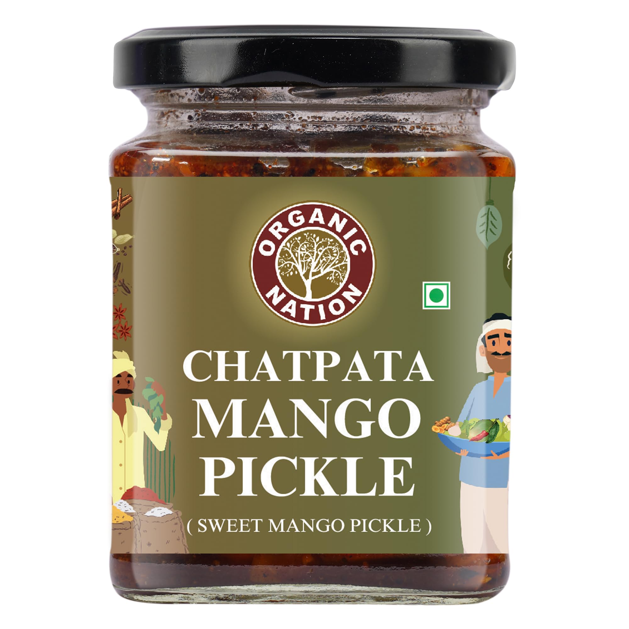 Organic Nation Sweet Mango Pickle - Chatpata Mango Pickle | Traditional Aam ka Meetha Achar | Made with Homestyle Mangoes & Spices | No Preservatives 300g