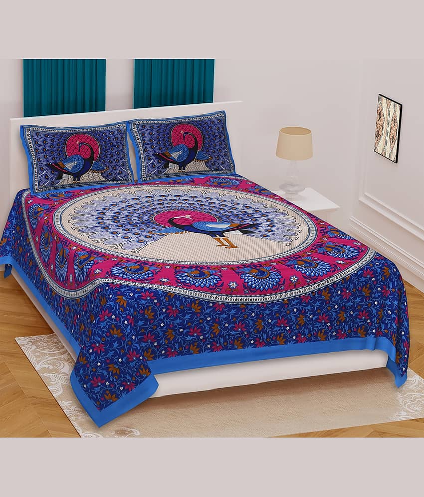 PETROSOLY Cotton 1 Double Bedsheet with 2 Pillow Covers ( Blue )