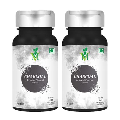 Mint Veda Activated Charcoal Veg Capsules 500mg - Natural Detox, Bloating Relief, and Teeth Whitening, Gluten-Free, High Absorbency Formula for Men and Women, 60 Veg Capsules Pack of 2