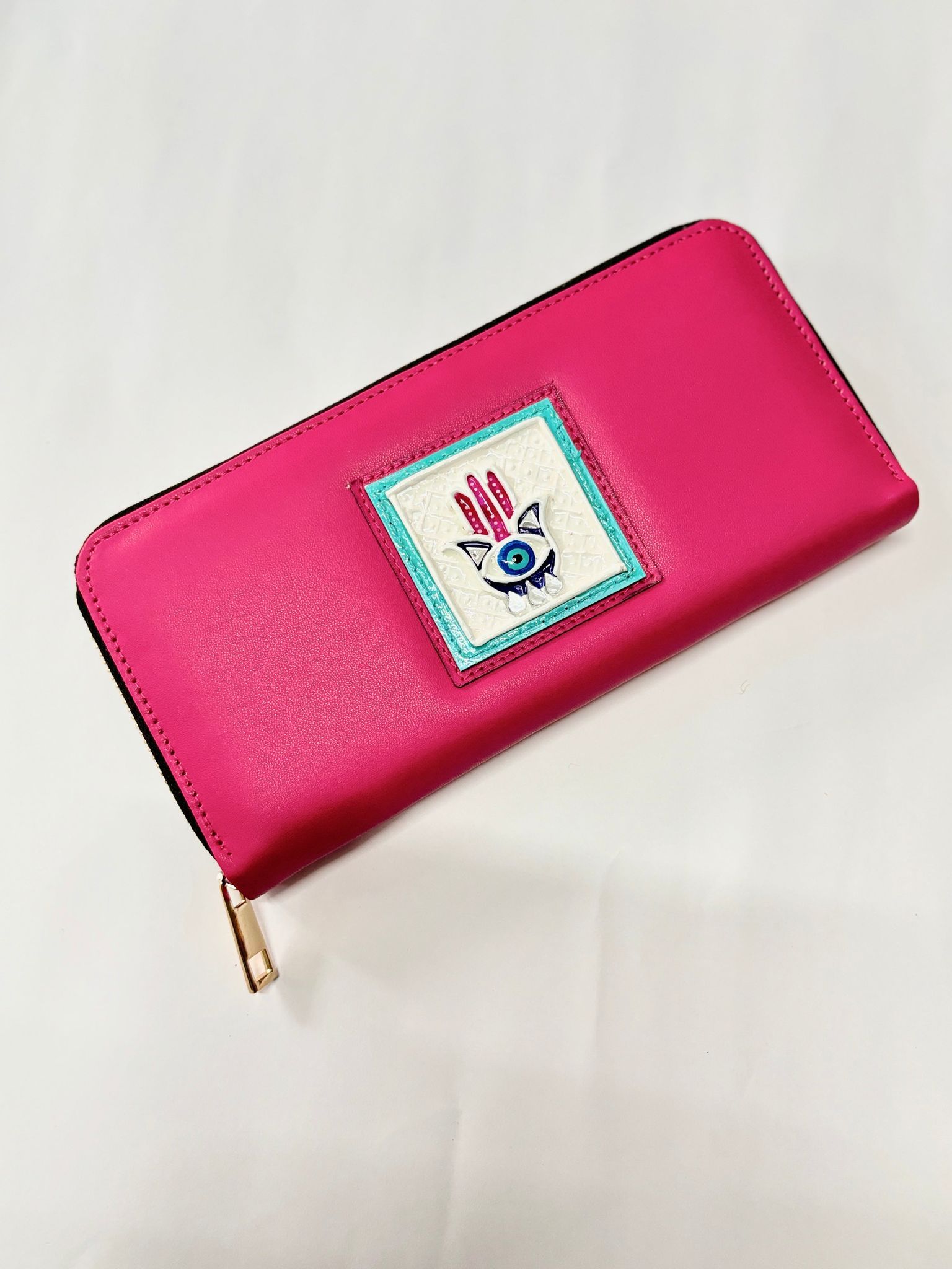 Pink Hamsa Handcrafted Lippan Art Wallet
