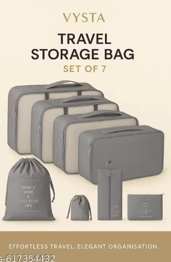 Premium Grey 7 in 1 Travel Organizer Set | Clothes, Shoe Bag & Toiletry Pouch for Luggage